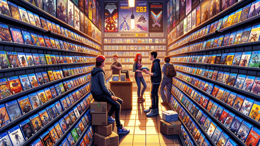 People browsing video games at a store