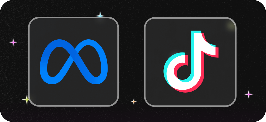 Logos for Meta and TikTok, representing the highest-volume, core engines for social media advertising campaigns.